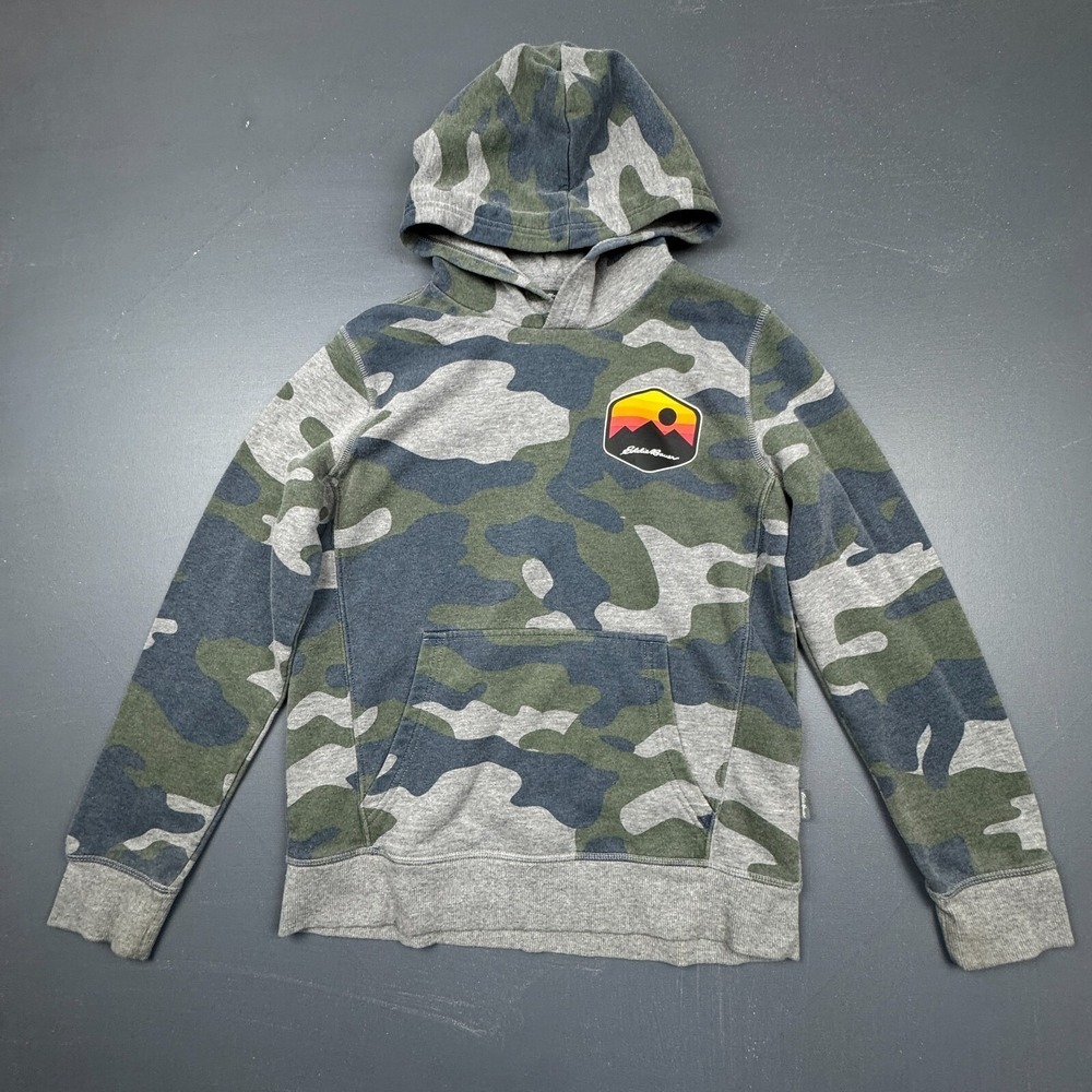 Eddie Bauer Boys 10/12 Green Camo Hoodie Kangaroo Pocket Pullover Sweatshirt Top